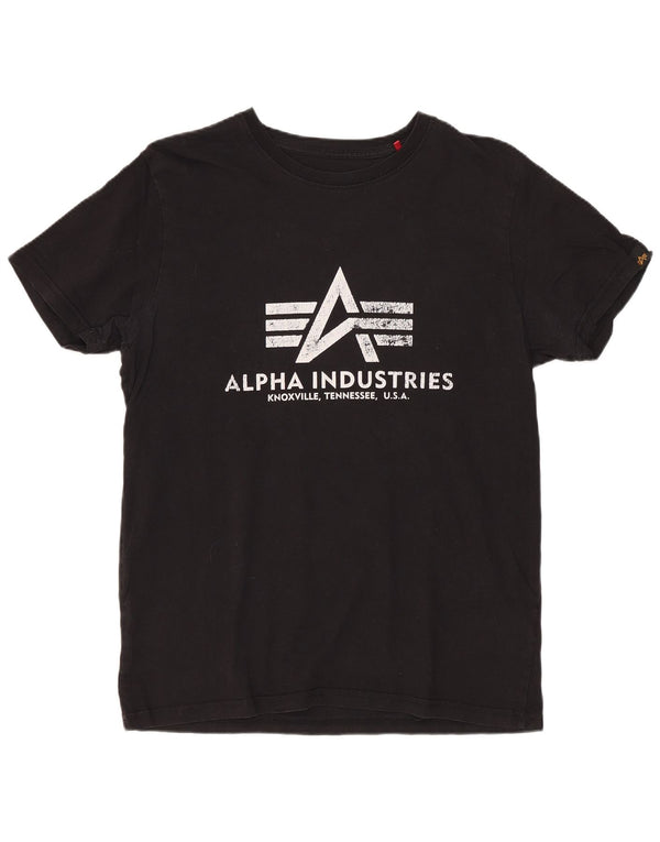 T-shirt grafica da donna ALPHA INDUSTRIES UK 10 piccola in cotone nero