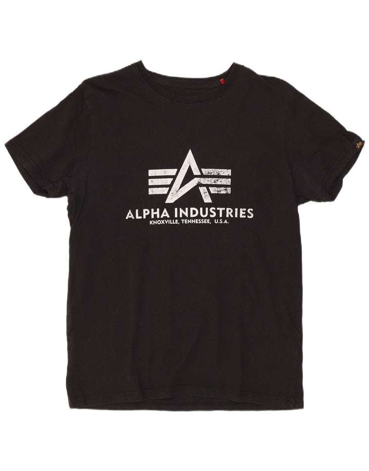 T-shirt grafica da donna ALPHA INDUSTRIES UK 10 piccola in cotone nero