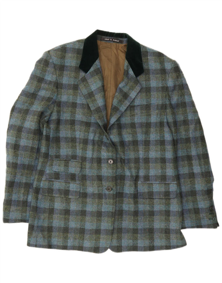 Giacca blazer vintage da donna a 2 bottoni EU 46 XL viscosa a quadretti blu