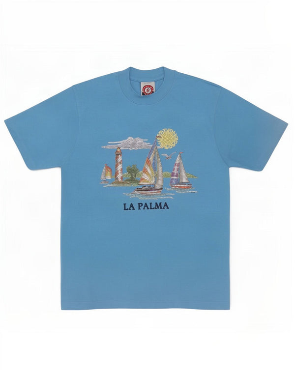 Vintage Mens Graphic T-Shirt Top Medium Blue Cotton