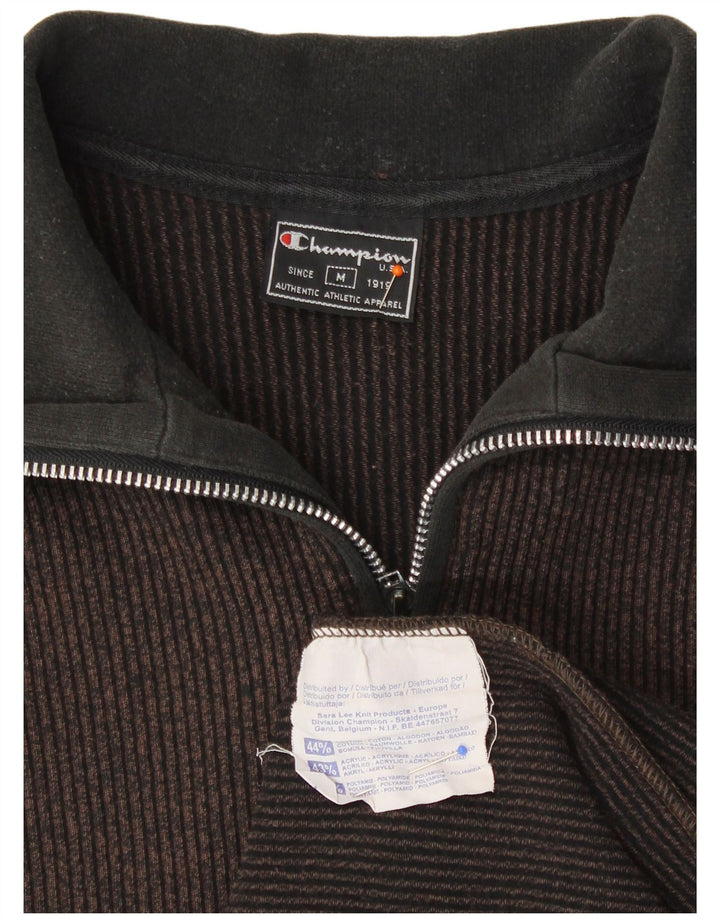 CHAMPION Womens Zip Neck Jumper Sweater UK 14 Medium Brown Cotton