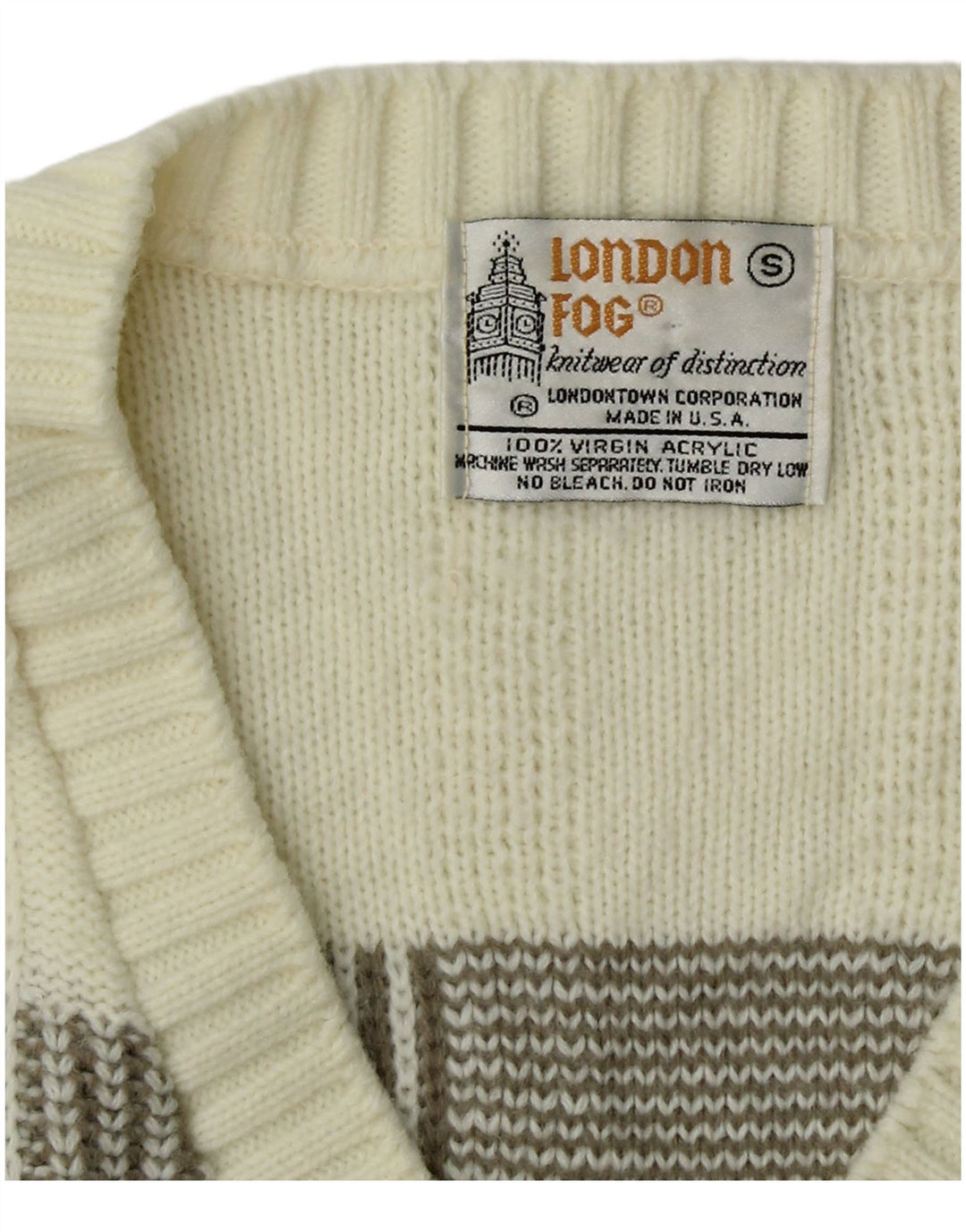 LONDON FOG Maglione da uomo con scollo a V piccolo acrilico a righe bianco sporco