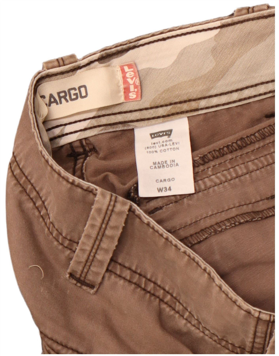 Pantaloncini cargo da uomo LEVI'S W34 grandi in cotone marrone