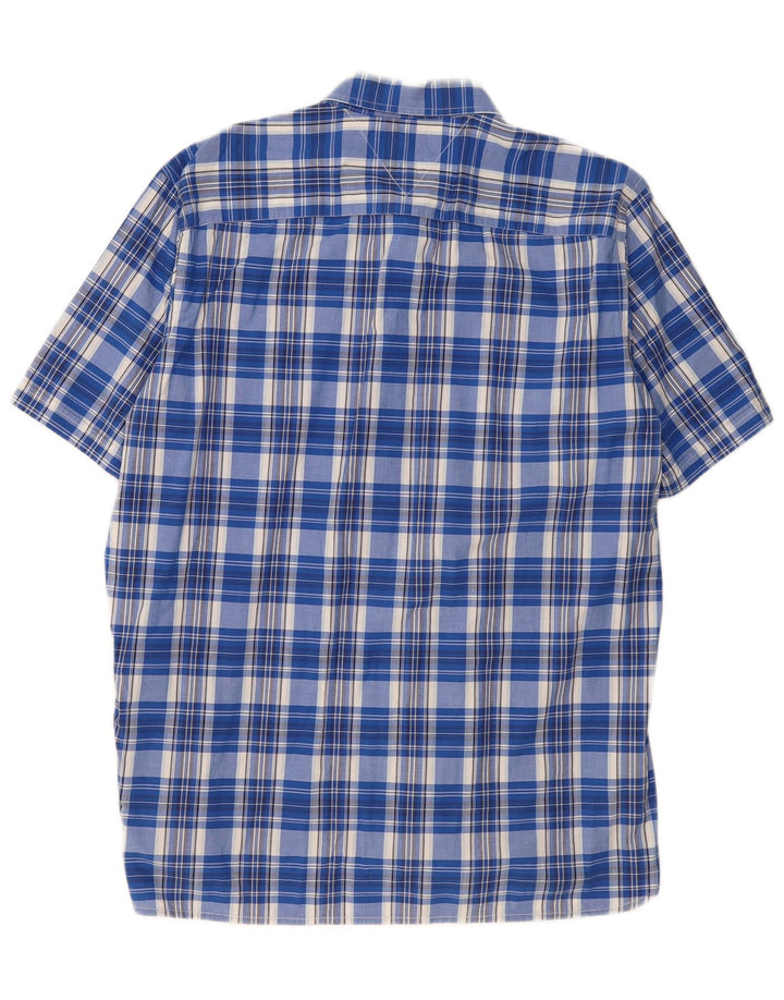 TOMMY HILFIGER Camicia da uomo a maniche corte personalizzata XL in cotone a quadri blu