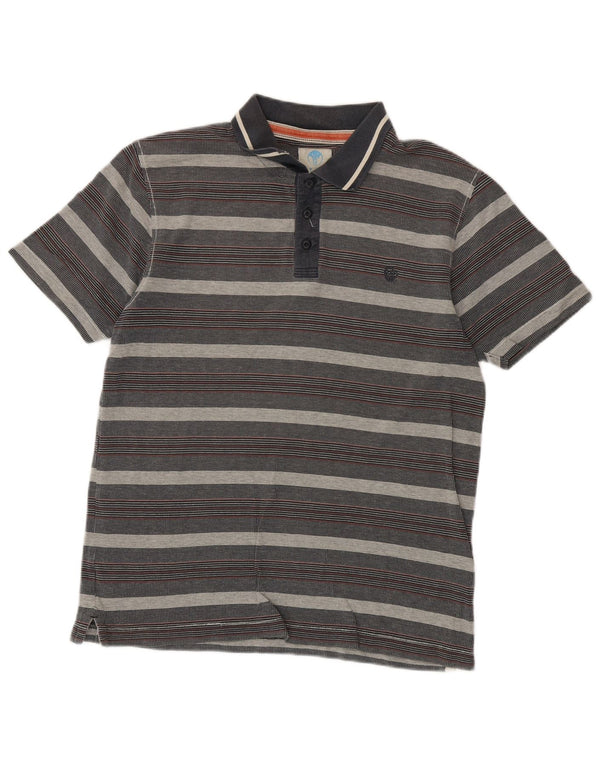 Polo da uomo Fat Face in cotone a righe grigio medio