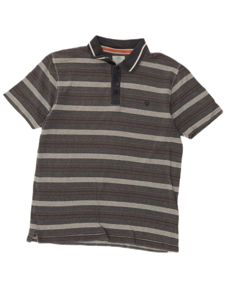 Polo da uomo Fat Face in cotone a righe grigio medio