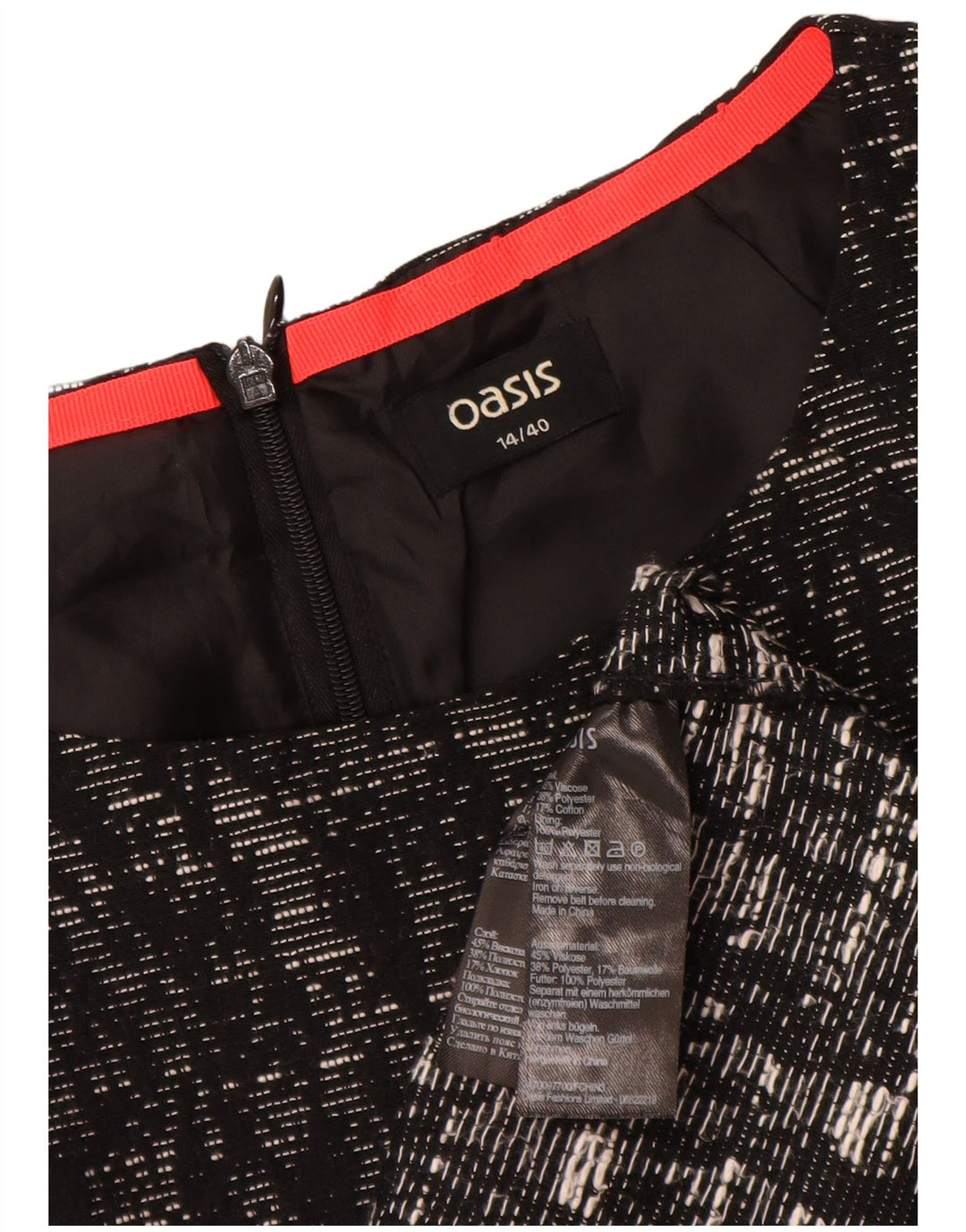 Abito a trapezio da donna Oasis UK 14 Viscosa chiazzata nera media
