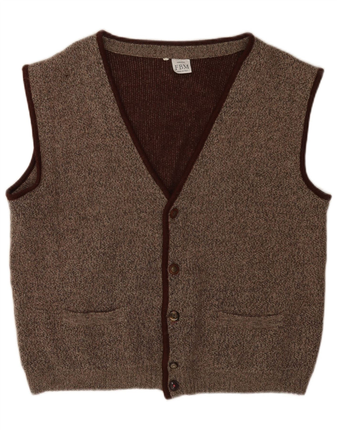 Gilet vintage da uomo in maglia IT 50 Marrone medio chiazzato classico