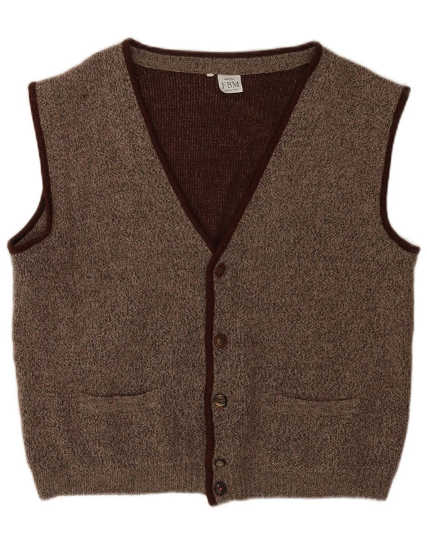 Gilet vintage da uomo in maglia IT 50 Marrone medio chiazzato classico