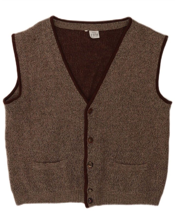 Gilet vintage da uomo in maglia IT 50 Marrone medio chiazzato classico