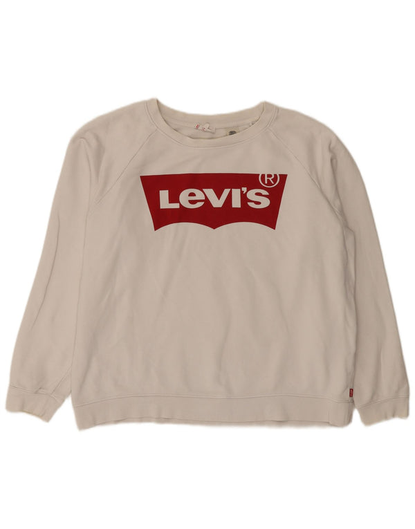 Levi's Donna Felpa oversize con grafica Maglione UK 16 Large Cotone bianco