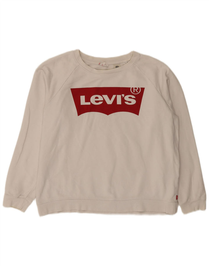 Levi's Donna Felpa oversize con grafica Maglione UK 16 Large Cotone bianco