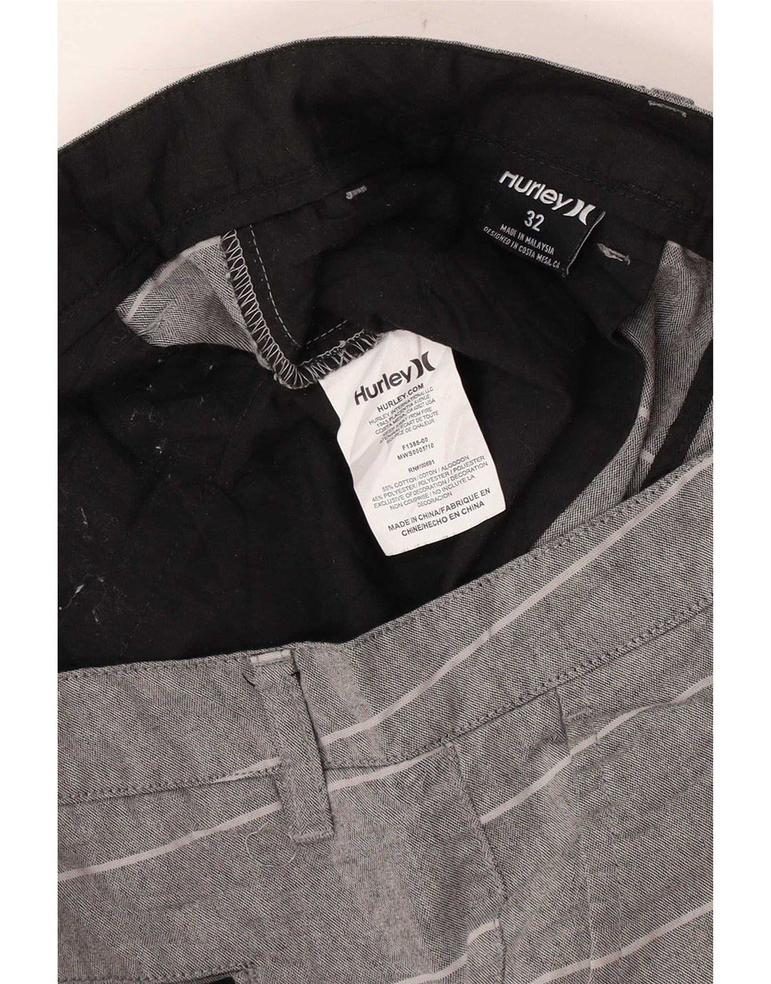 Pantaloncini chino da uomo Hurley W32 in cotone a righe grigio medio
