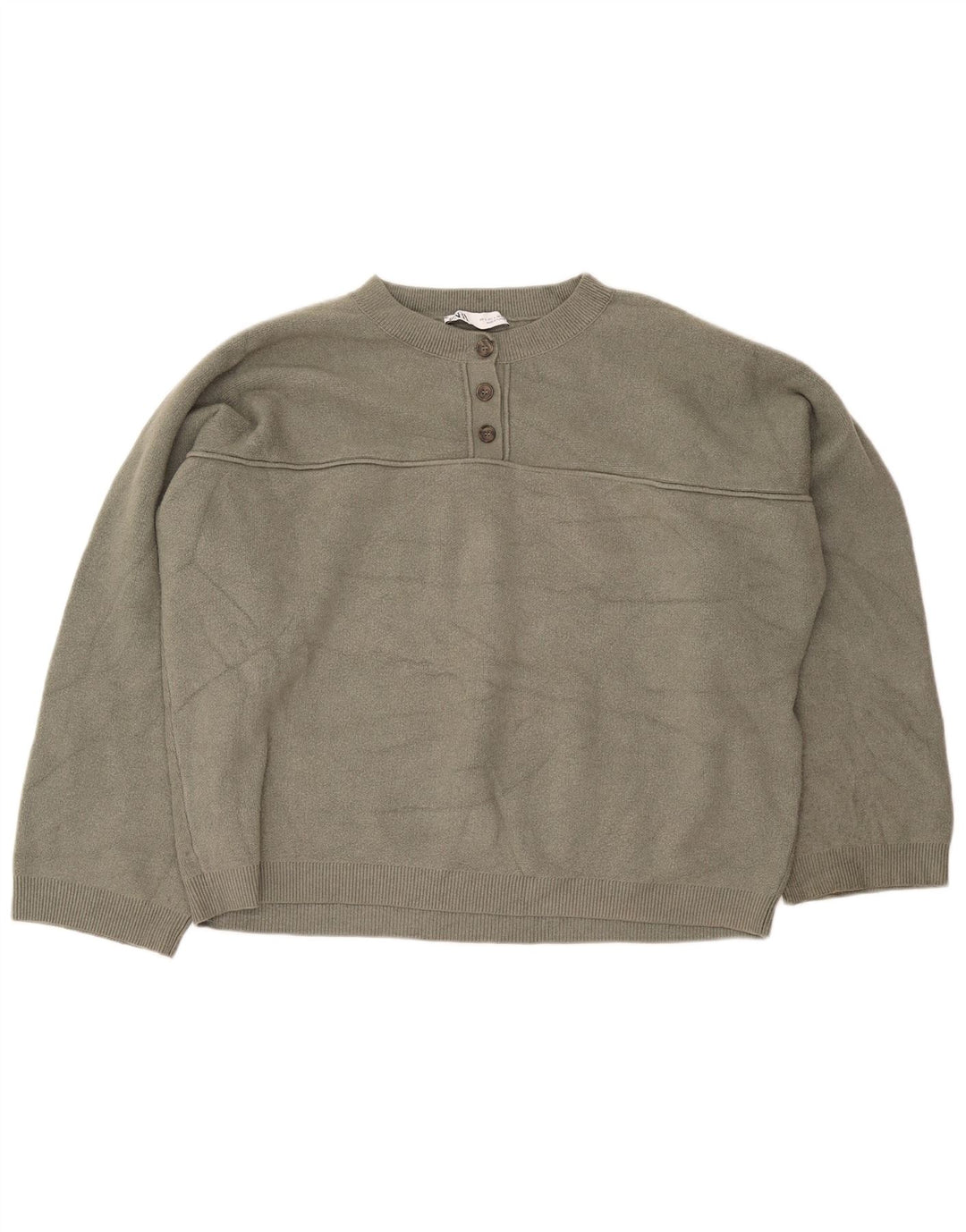 Maglione da donna Zara oversize con collo a bottoni, UK 16, grande in viscosa kaki