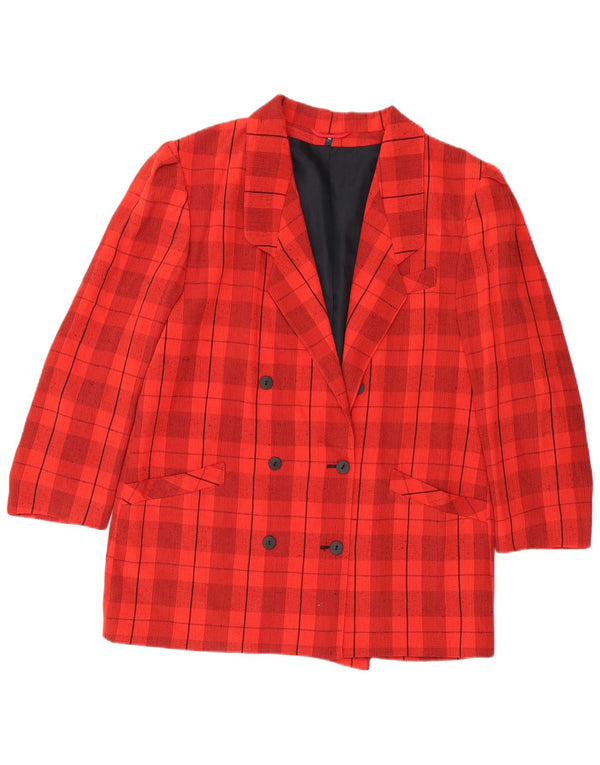 Giacca blazer doppiopetto vintage da donna EU 44 XL viscosa a quadri rossa
