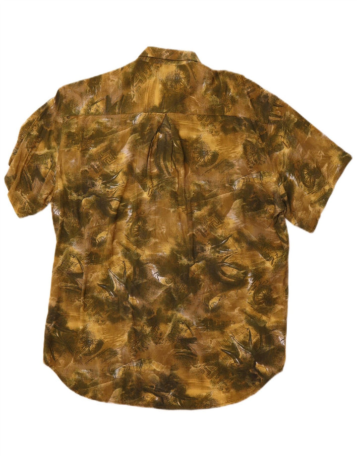 VINTAGE Mens Abstract Pattern Short Sleeve Shirt Large Khaki Viscose