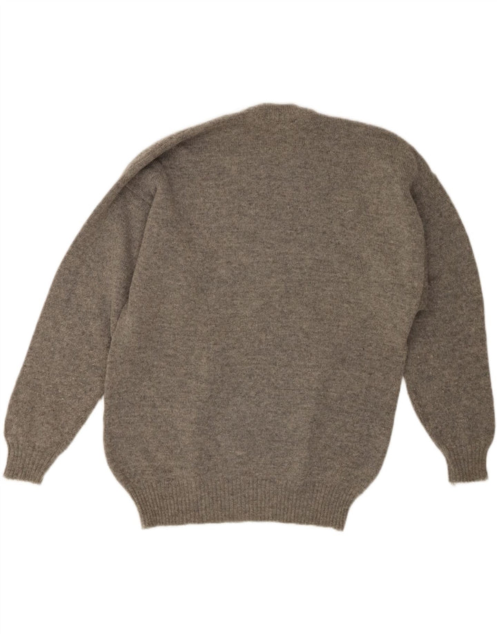 VINTAGE Mens Crew Neck Jumper Sweater Large Grey Fair Isle