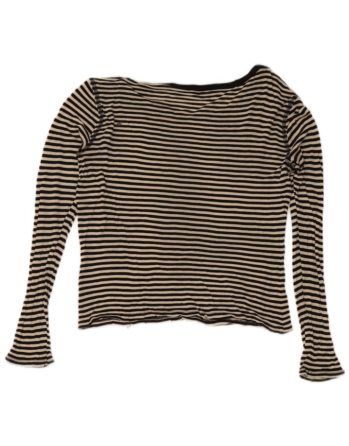 Top corto da donna Zara a maniche lunghe UK 12 medio blu navy a righe nautiche