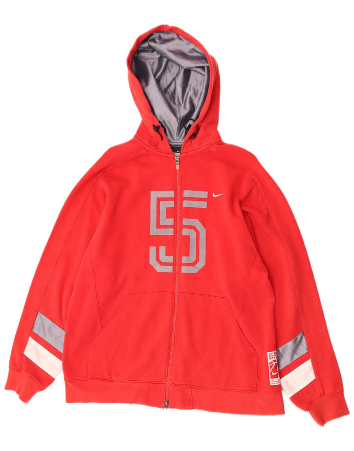 Felpa con cappuccio e zip grafica Nike da uomo in cotone color block rosso medio