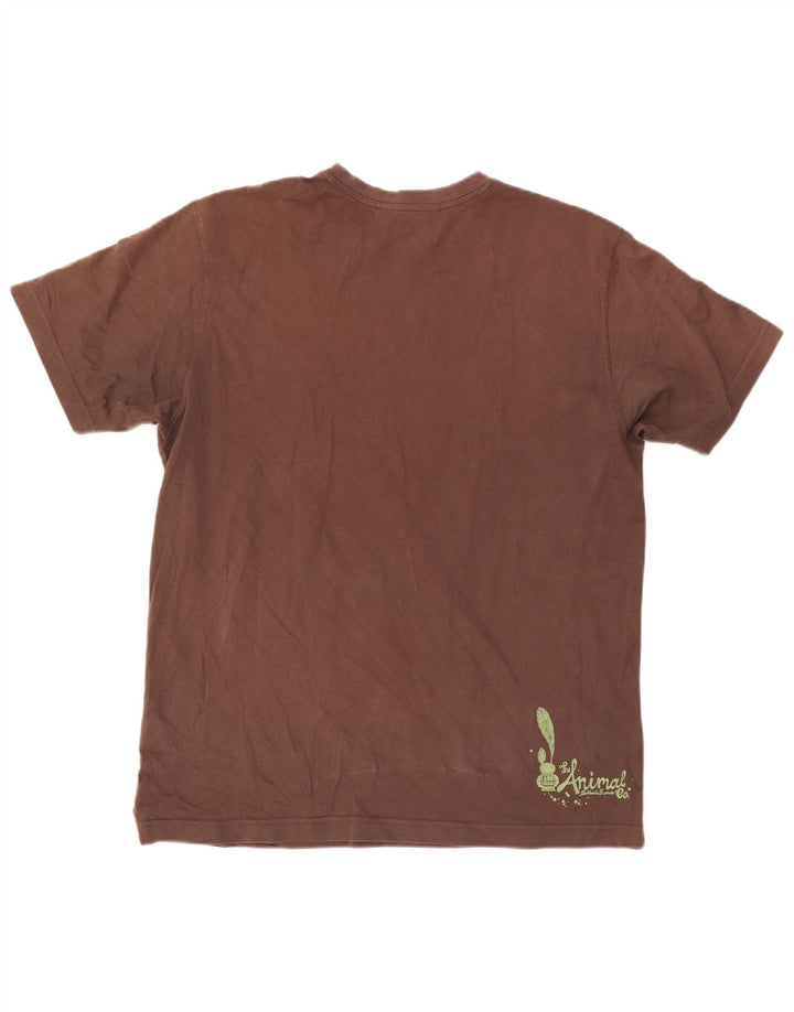 T-shirt grafica da uomo con animali, top grande, in cotone marrone
