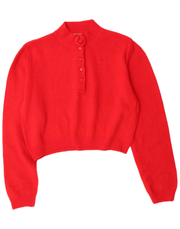 BENETTON Maglione da donna con collo corto e bottoni IT 48 XL Lana rossa