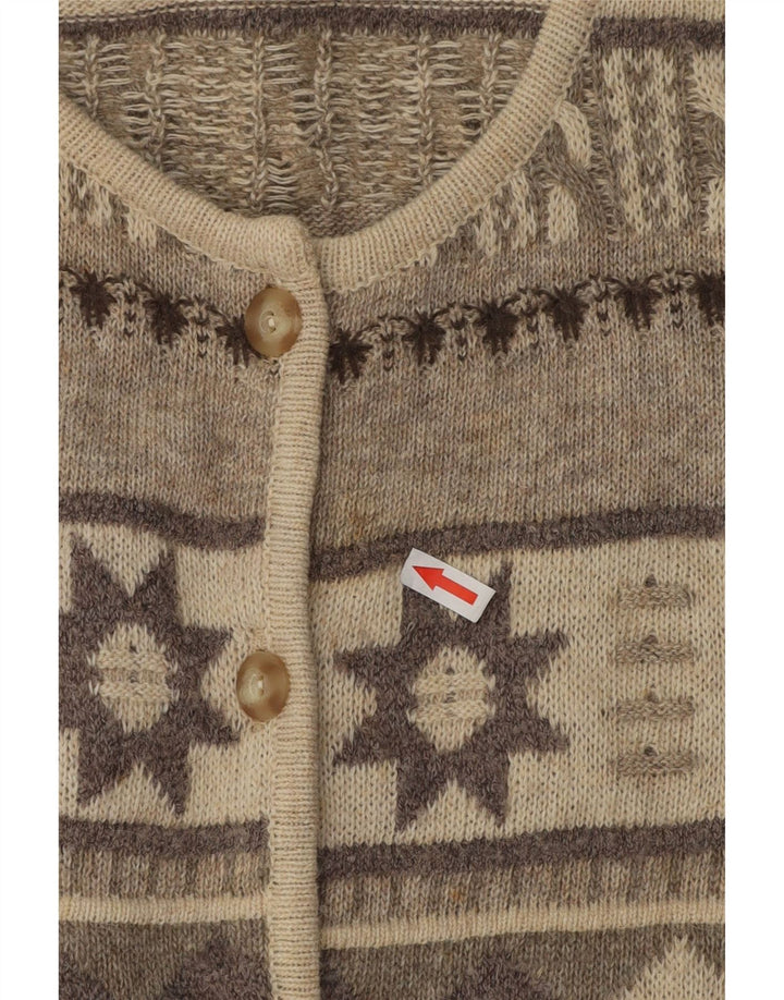 Maglione cardigan da donna vintage UK 16 Large Beige Fair Isle