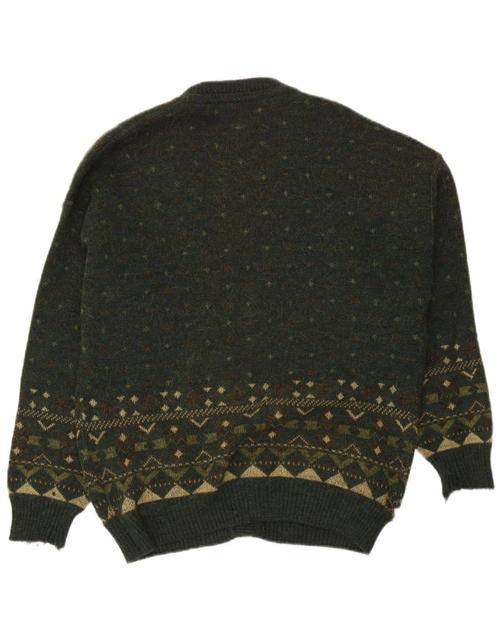 Maglione cardigan da uomo vintage grande Fair Isle verde