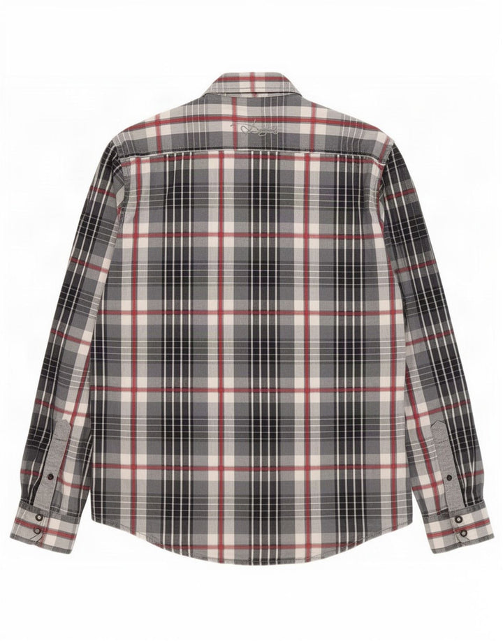 Desigual Camicia grafica da uomo in cotone a quadri grandi grigi