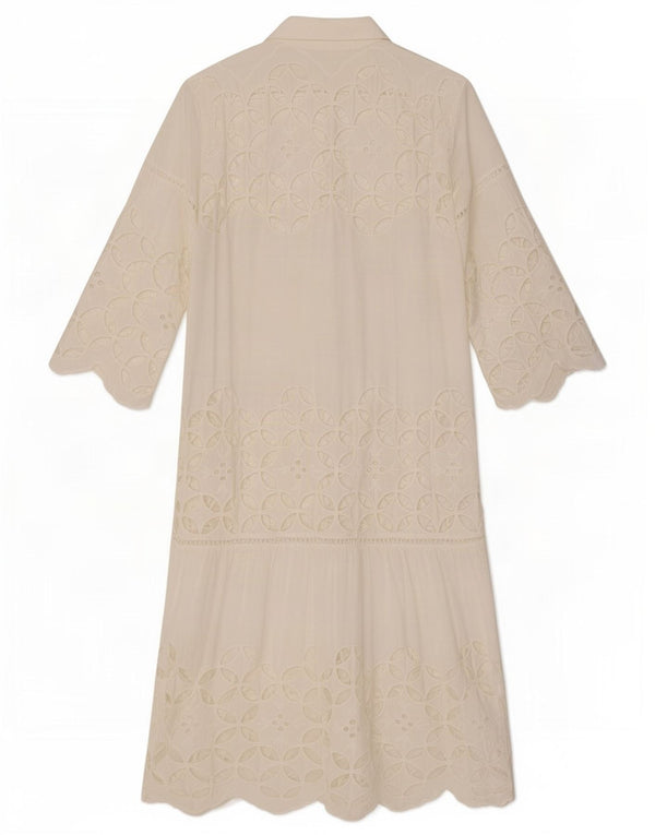 MOCHY Abito lungo a maniche lunghe da donna UK 14 Cotone bianco medio