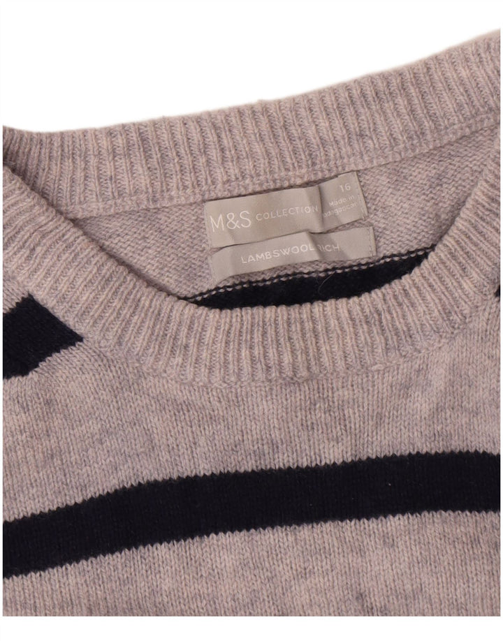 Maglione maglione girocollo da donna Marks & Spencer UK 16 grandi righe grigie