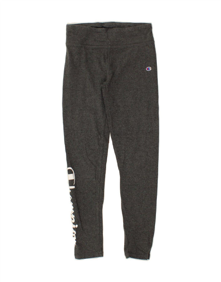 CHAMPION Girls Graphic Leggings 9-10 Years Medium Grey Cotton Vintage Champion and Second-Hand Champion from Messina Hembry 