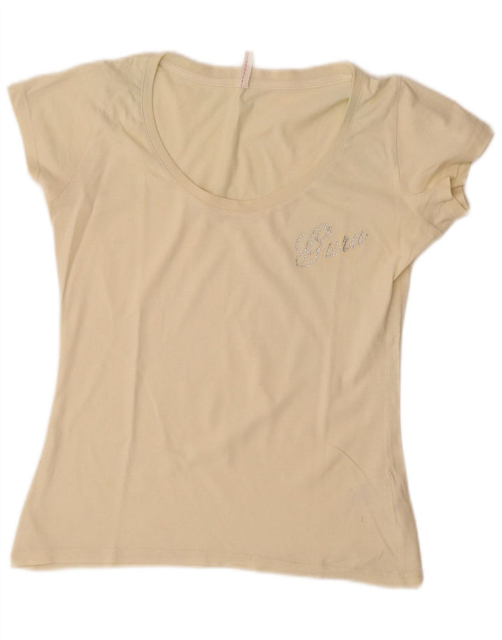 T-shirt da donna Guru Top UK 12 cotone bianco sporco medio