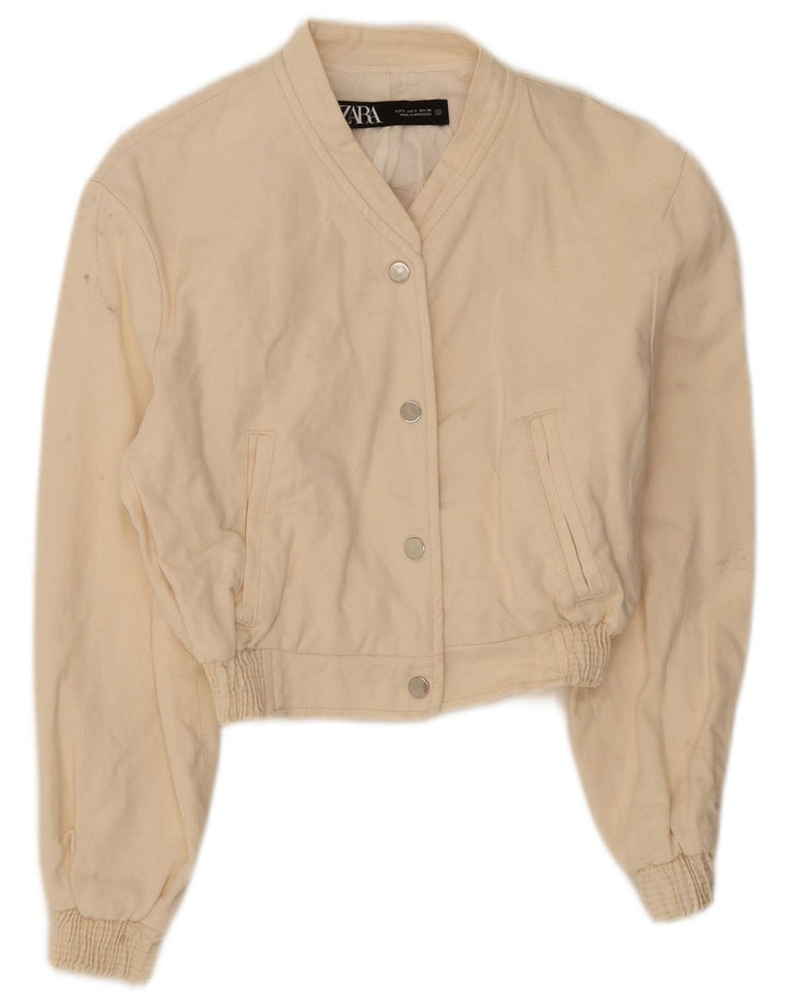 Giubbotto bomber corto da donna Zara UK 10 piccolo bianco sporco