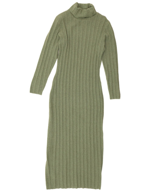 Abito aderente in maglia con collo alto da donna Benetton UK 14 Lana verde medio