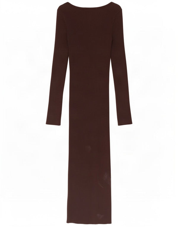 Vestito aderente a maniche lunghe da donna Zara UK 8 piccolo in viscosa marrone
