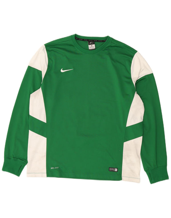 NIKE Top Dri Fit da uomo a maniche lunghe XL verde in poliestere color block