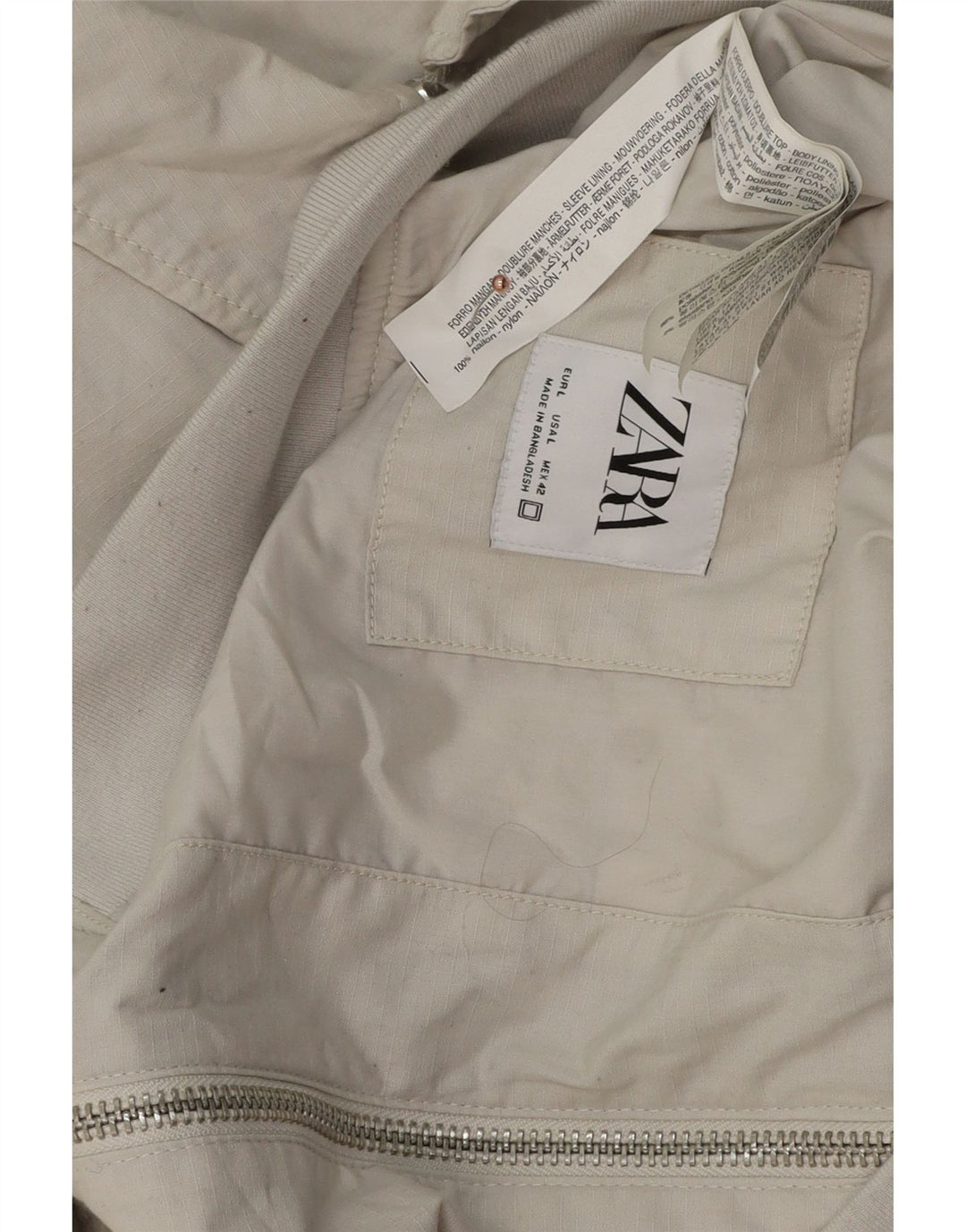 Giubbotto bomber da uomo Zara UK 40 grande nylon bianco