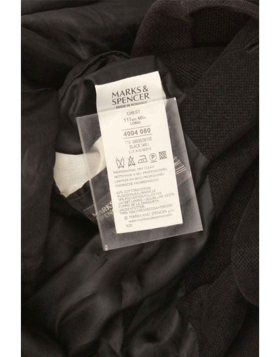 Giacca blazer a 3 bottoni Marks & Spencer da uomo UK 46 XL cotone nero