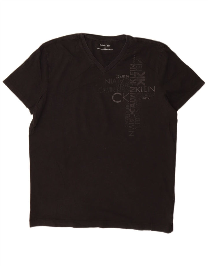 CALVIN KLEIN T-shirt grafica da donna Top UK 14 Medium Black Cotton