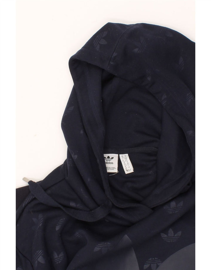 ADIDAS Womens Graphic Hoodie Jumper UK 10 Small Navy Blue Polyester Vintage Adidas and Second-Hand Adidas from Messina Hembry 