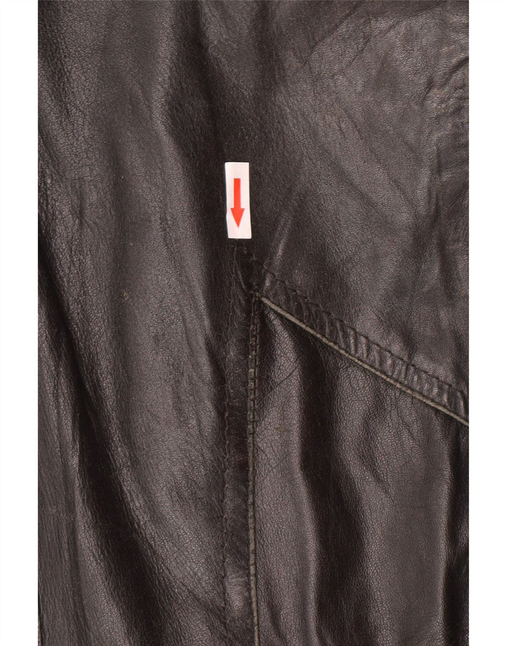 Giacca in pelle doppiopetto vintage da uomo UK 34 XS nera retrò