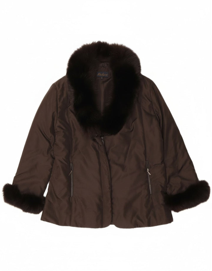 Luisa Spagnoli Giacca imbottita oversize da donna UK 10 Small Marrone Poliestere