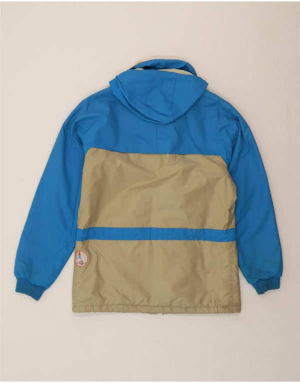 Giacca imbottita con cappuccio vintage da uomo UK 38 Poliestere color block blu medio