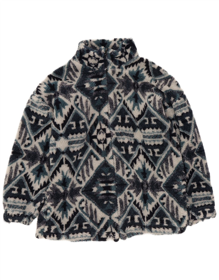 Giacca in pile vintage da uomo UK 36 Piccola azteca geometrica blu navy