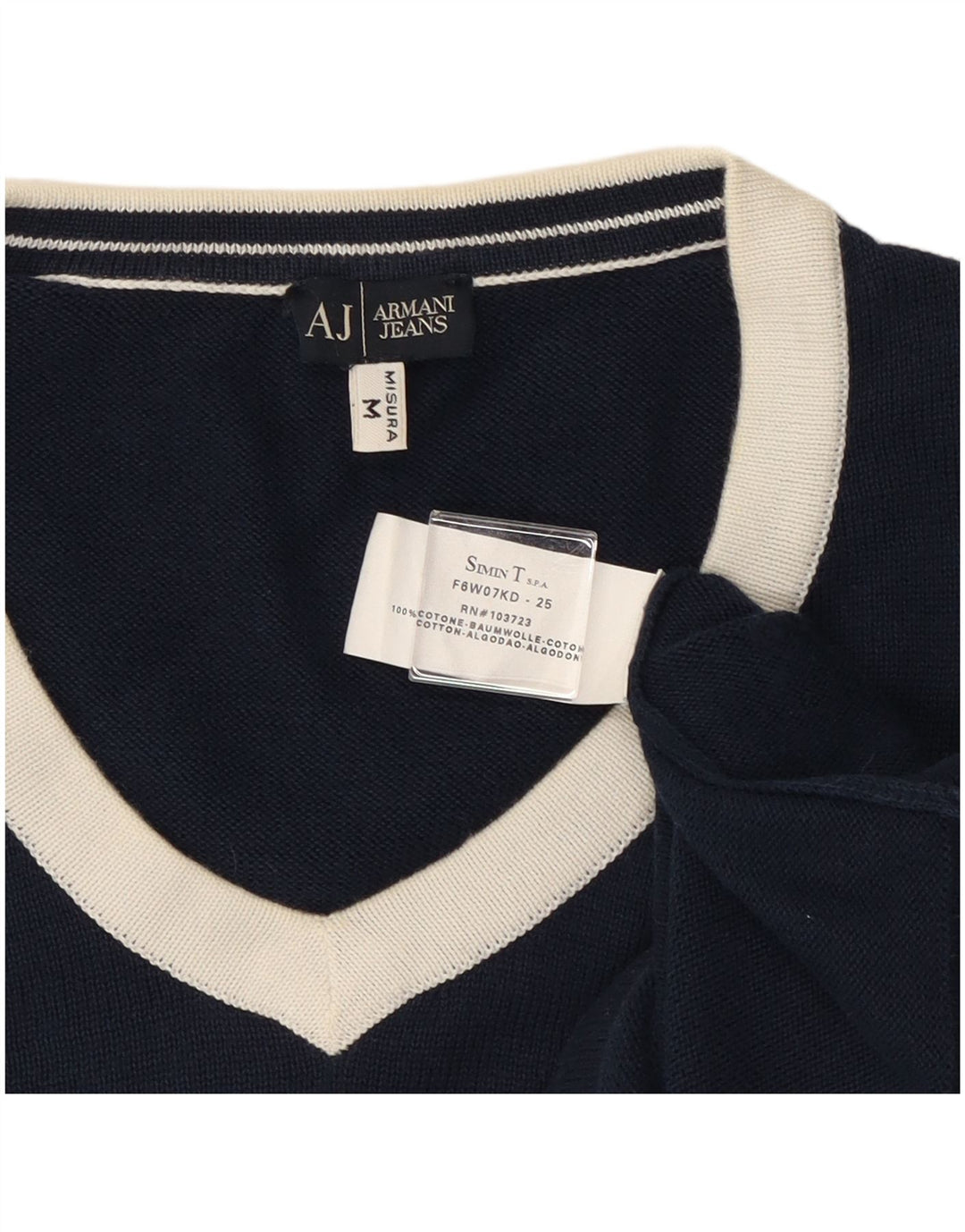 Maglione da uomo Armani con scollo a V, cotone color block medio blu navy