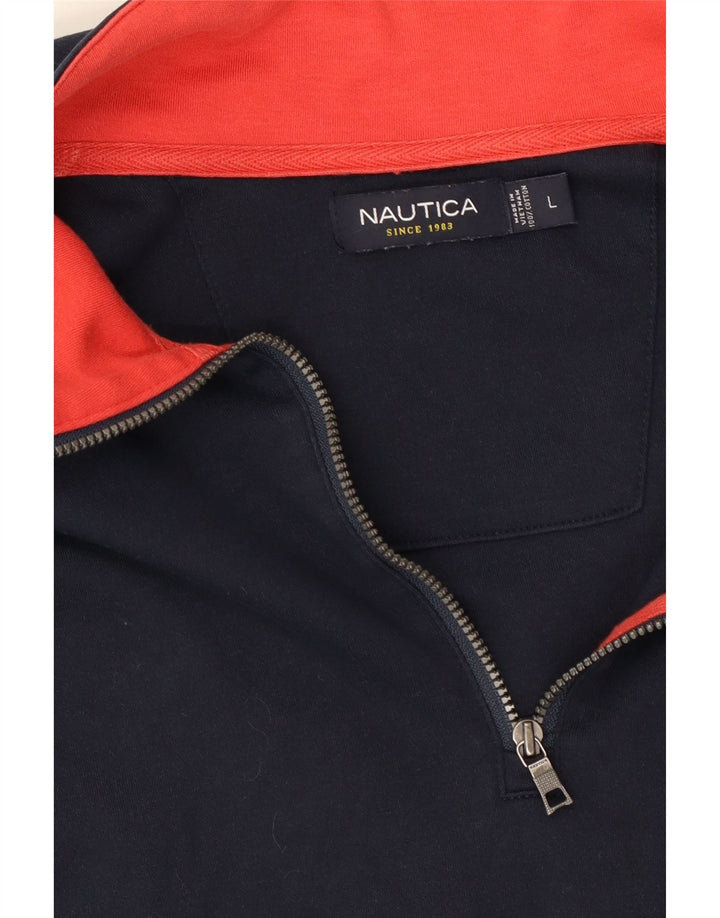 NAUTICA Mens Zip Neck Sweatshirt Jumper Large Navy Blue Cotton Vintage Nautica and Second-Hand Nautica from Messina Hembry 