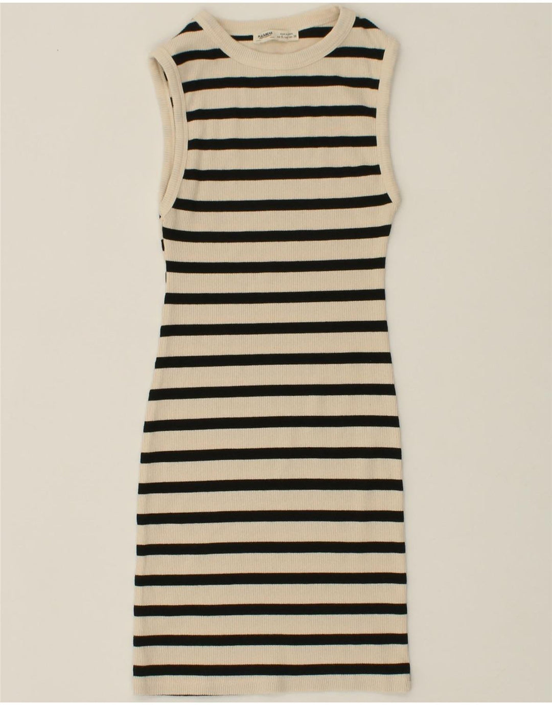 PULL & BEAR Womens Sleeveless Bodycon Dress UK 8 Small Off White Striped Vintage Pull & Bear and Second-Hand Pull & Bear from Messina Hembry 