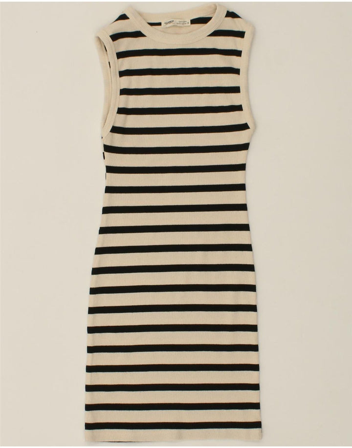 PULL & BEAR Womens Sleeveless Bodycon Dress UK 8 Small Off White Striped Vintage Pull & Bear and Second-Hand Pull & Bear from Messina Hembry 