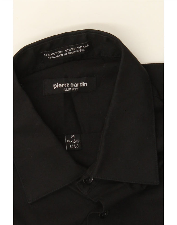 PIERRE CARDIN Camicia slim fit da uomo taglia 15 1/2 media cotone nero