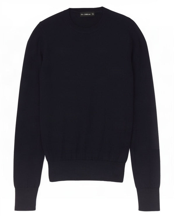 Maglione corto girocollo da donna Zara UK 10 piccolo poliestere blu navy